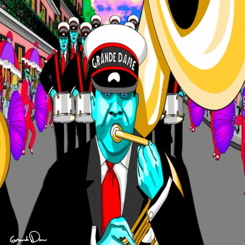 Happy Fat Tuesday Trumpets Walking Parade GIF