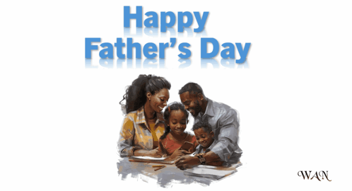 Happy Fathers Day Greeting with Woman and Child