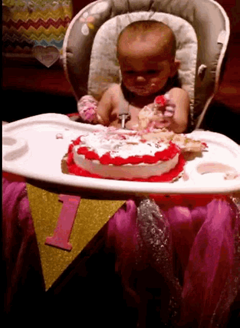 Happy First Birthday Cake Eating GIF