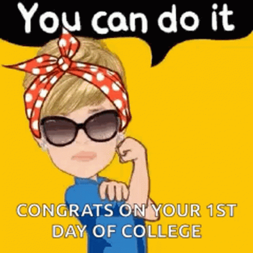 Happy First Day Of College Animated Woman GIF