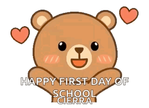 Happy First Day of School Sign With Teddy Bear and Hearts