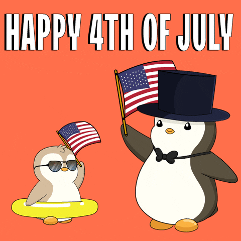 Happy Fourth Of July Fudgy Penguins Waving Flag GIF