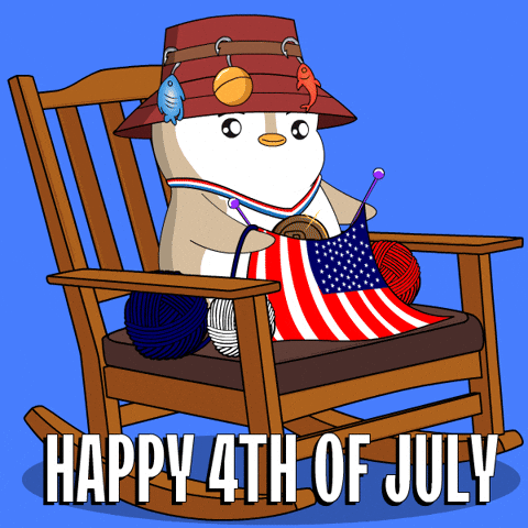 Happy Fourth Penguin Waving Flag GIF