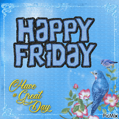 Happy Friday Blue Bird And Flowers GIF