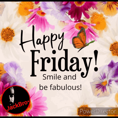 Happy Friday Card With Flowers and Butterfly