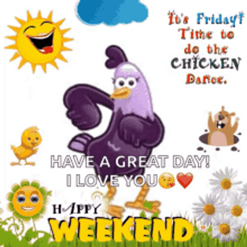 Happy Friday Dance Chicken Dancing With Message GIF