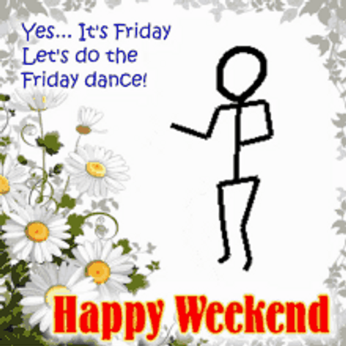 Happy Friday Dance Stick Man With Flowers GIF
