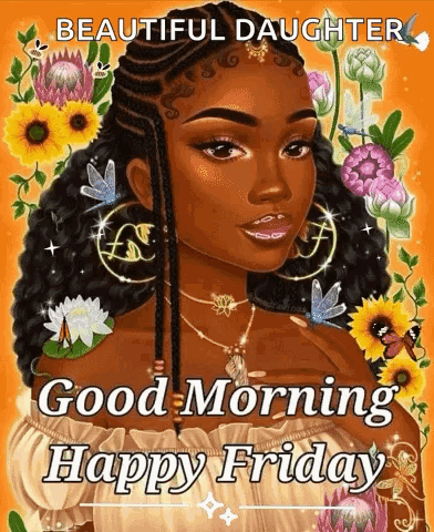 Happy Friday Greeting Card with Woman and Flowers