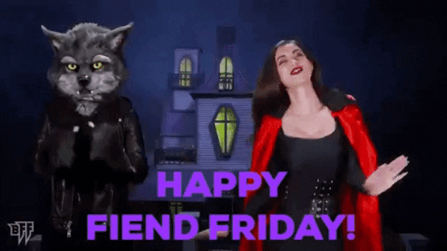 Happy Friday Halloween Werewolf & Vampire GIF