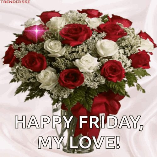 Happy Friday Love Red And White Flowers  GIF