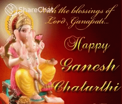 Happy Ganesh Chaturthi Greeting Card With Ganesha Statue