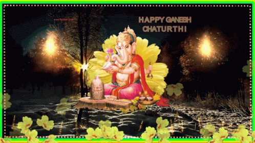 Happy Ganesh Chaturthi Greeting Card With Ganesha Statue