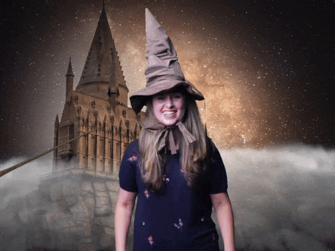 Happy Girl Sorting Hat Gryffindor GIF