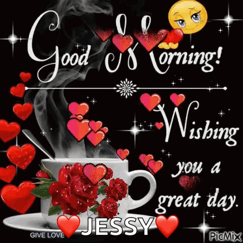 Happy Good Morning Floating Hearts From Cup GIF
