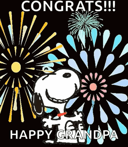 Happy Grandpa With Snoopy And Fireworks GIF
