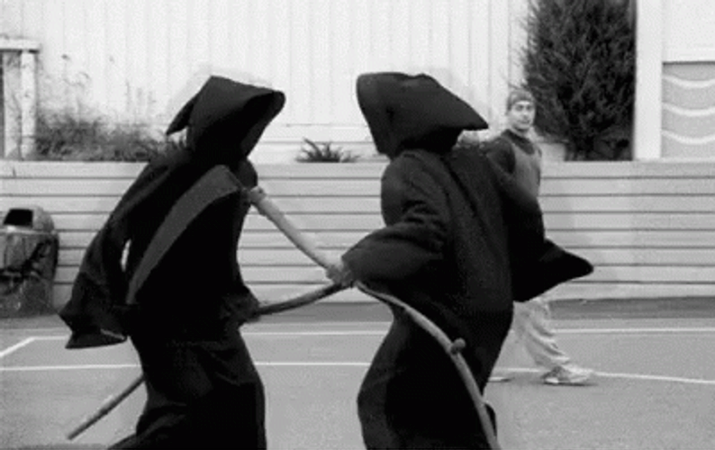 Happy Grim Reapers Chest Bump  GIF