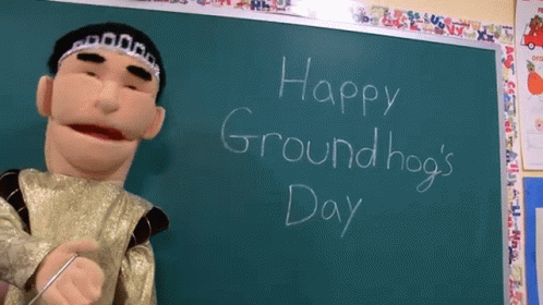 Happy Groundhog Day Puppet Chalkboard GIF