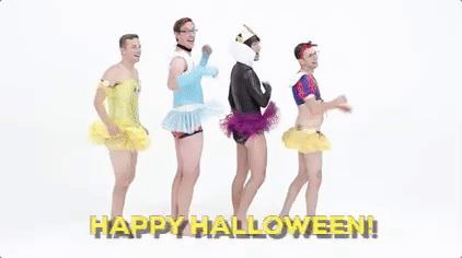 Happy Halloween Funny Guys Wearing Princess Costumes GIF