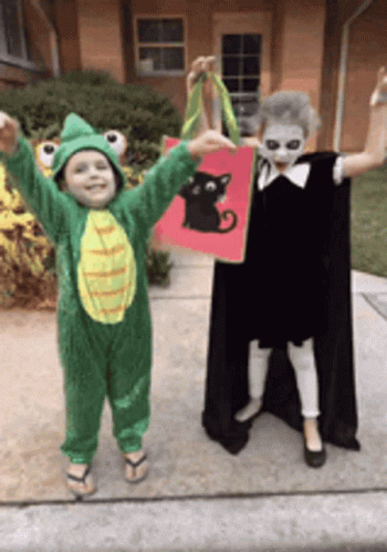Happy Halloween Funny Kid Dinosaur Costume Happily Dancing GIF