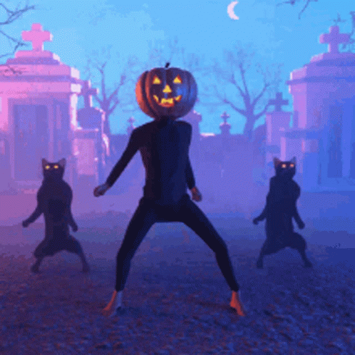 Happy Halloween Funny Pumpkinhead Black Cats Thriller Dance GIF