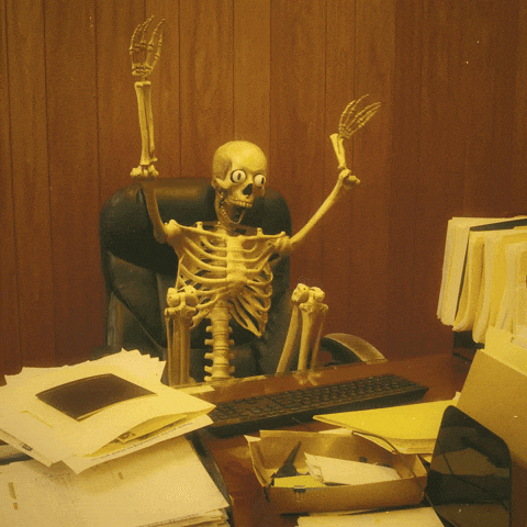 Happy Halloween Funny Skeleton On Spinning Chair GIF