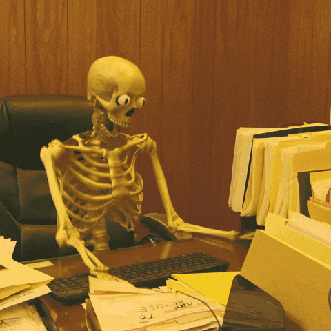 Happy Halloween Funny Skeleton Working To Death GIF