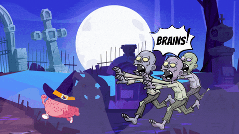 Happy Halloween Funny Zombies Chasing A Brain GIF