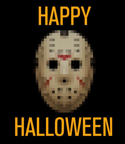 Happy Halloween Pixelated Jason Mask GIF