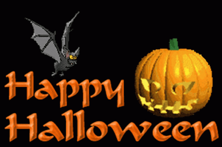Happy Halloween Pumpkin & Bat GIF
