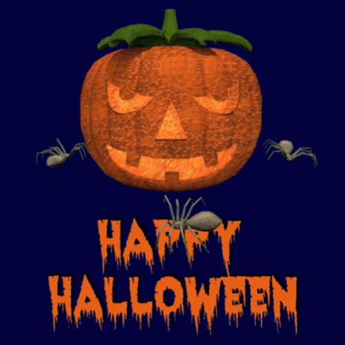 Happy Halloween Pumpkin With Spiders GIF