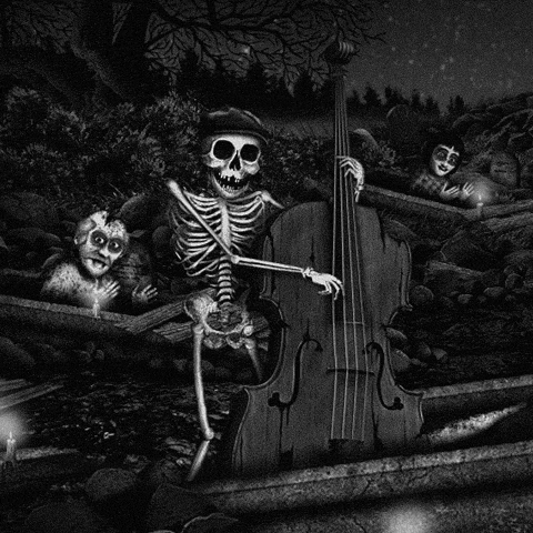 Happy Halloween Skeleton Playing Bass Guitar GIF