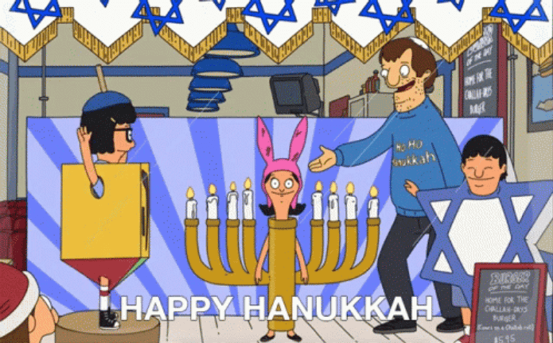 Happy Hanukkah Dreidel Menorah Bob's Burgers GIF