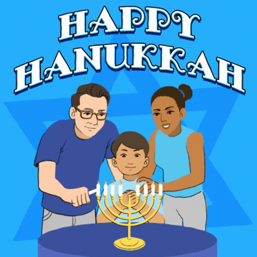 Happy Hanukkah Family Lighting Candles Menorah GIF