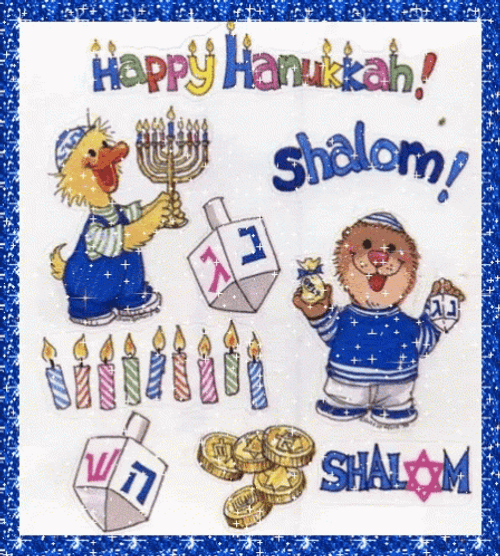 Happy Hanukkah Glitter Kids Greeting GIF