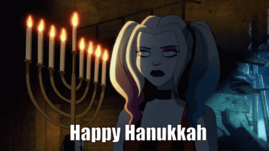 Happy Hanukkah Harley Quinn Menorah Candles GIF