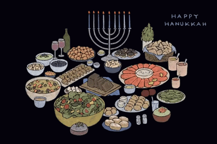 Happy Hanukkah Jewish Food Feast GIF