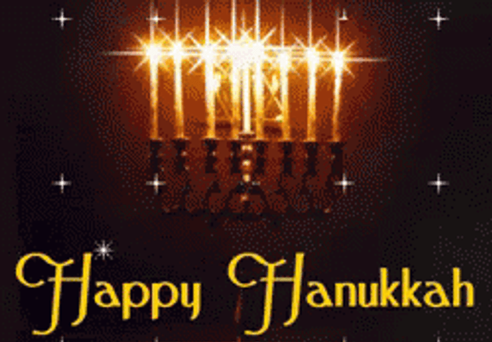 Happy Hanukkah Menorah Sparkling Greeting GIF