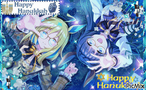 Happy Hanukkah Poster With Anime Girls GIF