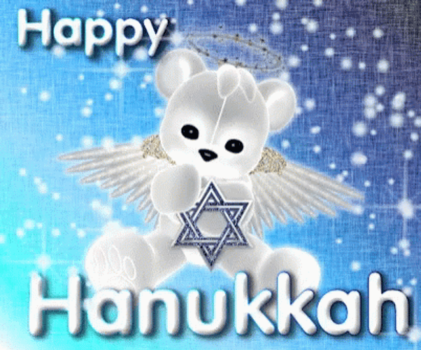 Happy Hanukkah Star Bear Angel Sparkling GIF