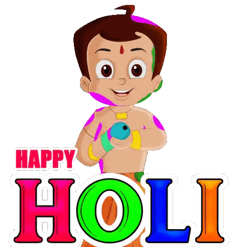Happy Holi Card Cartoon Boy Water Gun