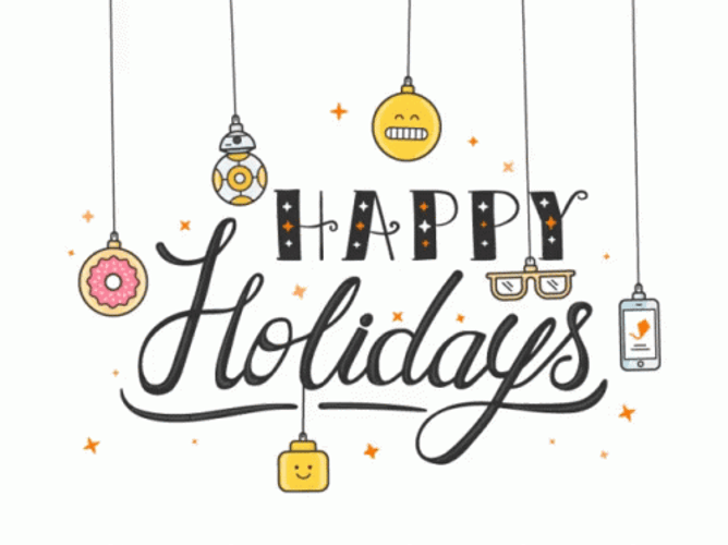 Happy Holiday With Hanging Stuff GIF