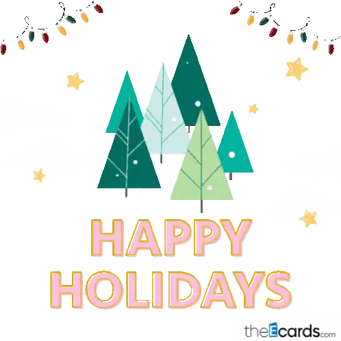 Happy Holidays Card with Christmas Trees and Lights