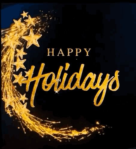 Happy Holidays Greeting Card with Gold Stars and Fireworks