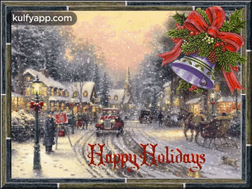 Happy Holidays Greeting Card With Snowy Town