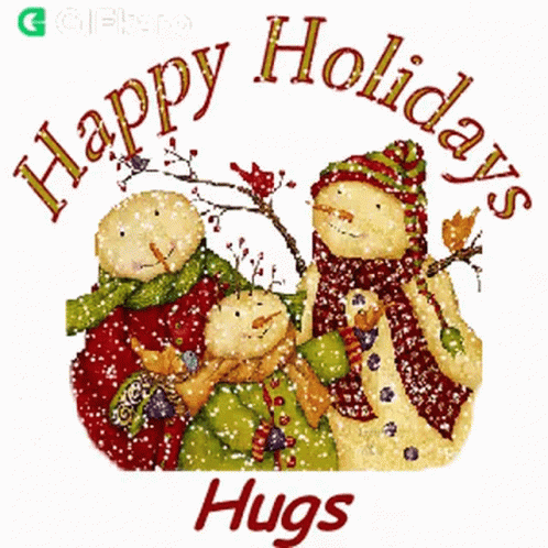 Happy Holidays Hugs Three Snowmen