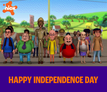 Happy Independence Day Cartoon Group On Purple GIF