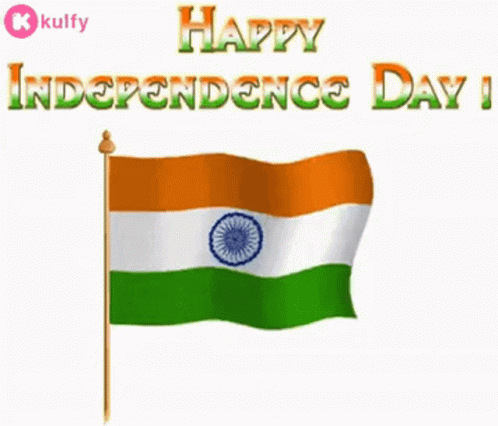 Happy Independence Day Greeting Card Waving Indian Flag GIF