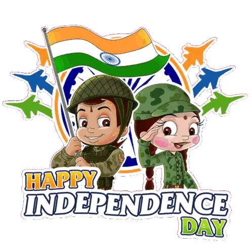 Happy Independence Day Poster With Cartoon Characters