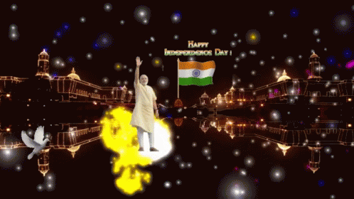 Happy Independence Day Poster With Statue Of Man GIF