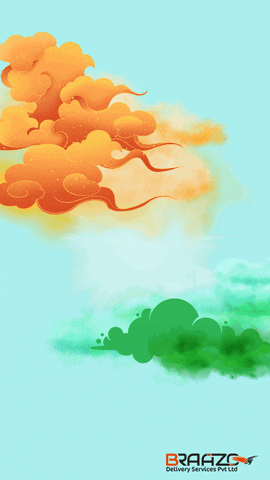 Happy Independence Day Poster with Wheel and Clouds